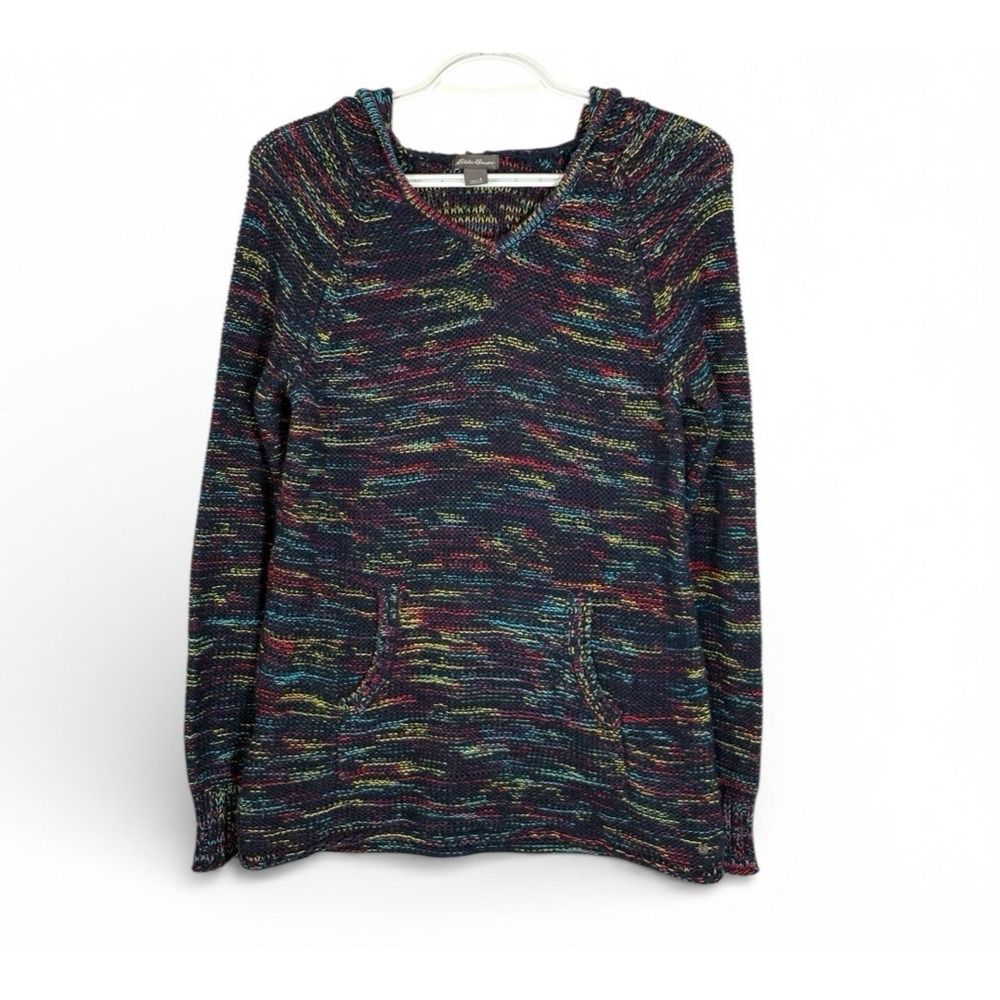 Eddie Bauer Womens Multi Color Knit Hoodie Pullover Sweater Size Small